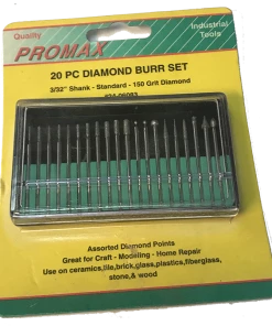 Mastercraver Rotary Tool Accessories Diamond Burr Set - 3/32" (2.5mm) Shank - Medium 150 Grit - 20 Pc - Promax #24-06083