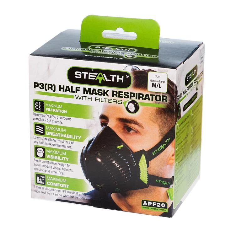 Rikon Stealth P3 Half Mask C/w Twin Hepac Filters - Respirator - Small / Medium Safety & Clothing 3 Rikon Stealth P3 Half Mask C/w Twin Hepac Filters - Respirator - Small / Medium Safety & Clothing