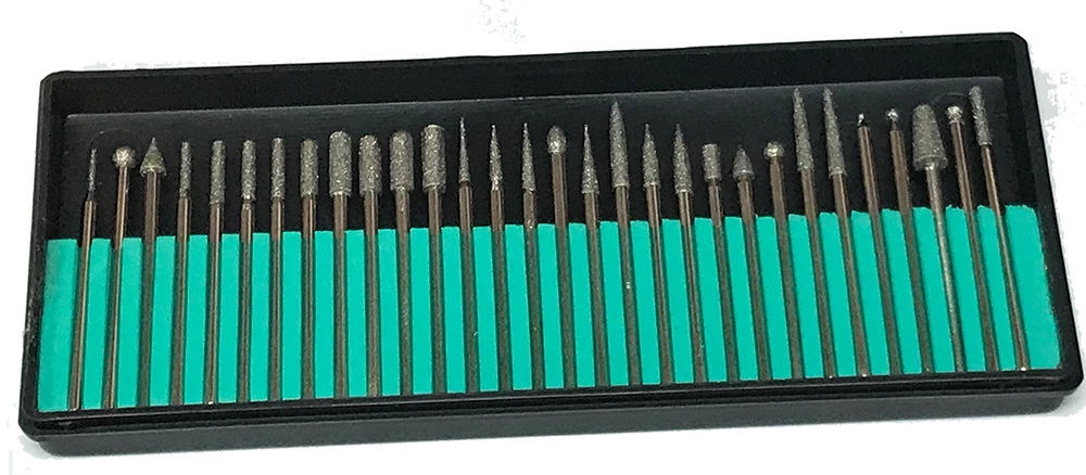 Mastercraver Diamond Burr Set - 3/32" (2.5mm) Shank - Medium 100 Grit - 30 Pc - Promax #24-06075