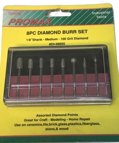 Mastercraver Diamond Burr Set - 1/8" (3.2mm) Shank - Medium 100 Grit - 08 Pc - Promax #24-08055 Rotary Tool Accessories