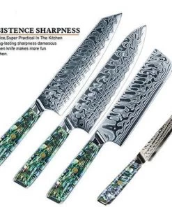 Buy Out **WW Dojo Complete Kitchen Knife 4 Pc Set - With Abalone In Resin Handles And Mosaic Pin - AUS-10 Damascus Steel Kitchen Knives And Other Specialty Knives