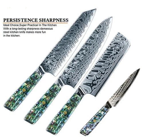 Buy Out **WW Dojo Complete Kitchen Knife 4 Pc Set - With Abalone In Resin Handles And Mosaic Pin - AUS-10 Damascus Steel Kitchen Knives And Other Specialty Knives 1 Buy Out **WW Dojo Complete Kitchen Knife 4 Pc Set - With Abalone In Resin Handles And Mosaic Pin - AUS-10 Damascus Steel Kitchen Knives And Other Specialty Knives