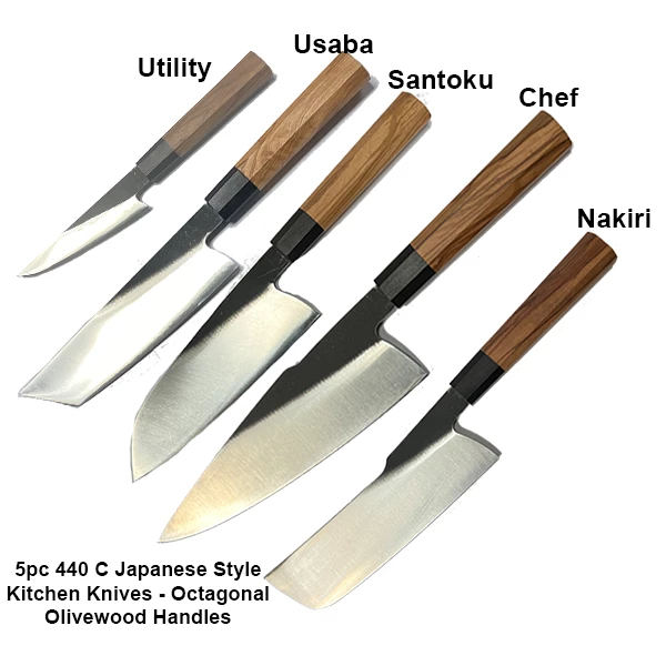 YAI Kitchen Knives And Other Specialty Knives WW DOJO JAPANESE STYLE * KNIFE Set 5 PC - African Blackwood / Olivewood OCTAGONAL HANDLE - 440C S.S. - COMPLETED KNIFECKWOOD & OL 1 YAI Kitchen Knives And Other Specialty Knives WW DOJO JAPANESE STYLE * KNIFE Set 5 PC - African Blackwood / Olivewood OCTAGONAL HANDLE - 440C S.S. - COMPLETED KNIFECKWOOD & OL