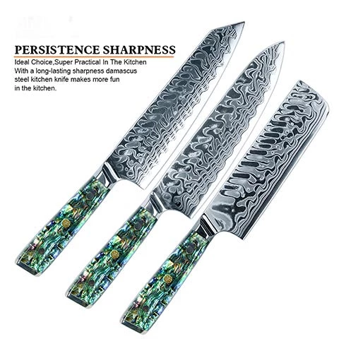 Buy Out Monthly Sales *WW Dojo Gyuto Chef Knife - Complete Knife With Abalone In Resin Handles And Mosaic Pin - AUS-10 Damascus Steel 3 Buy Out Monthly Sales *WW Dojo Gyuto Chef Knife - Complete Knife With Abalone In Resin Handles And Mosaic Pin - AUS-10 Damascus Steel