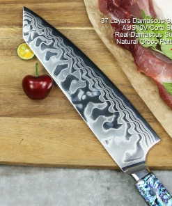 Buy Out *WW Dojo Kiritsuke Knife - Complete Knife With Abalone In Resin Handles And Mosaic Pin - AUS-10 Damascus Steel 7 Buy Out *WW Dojo Kiritsuke Knife - Complete Knife With Abalone In Resin Handles And Mosaic Pin - AUS-10 Damascus Steel