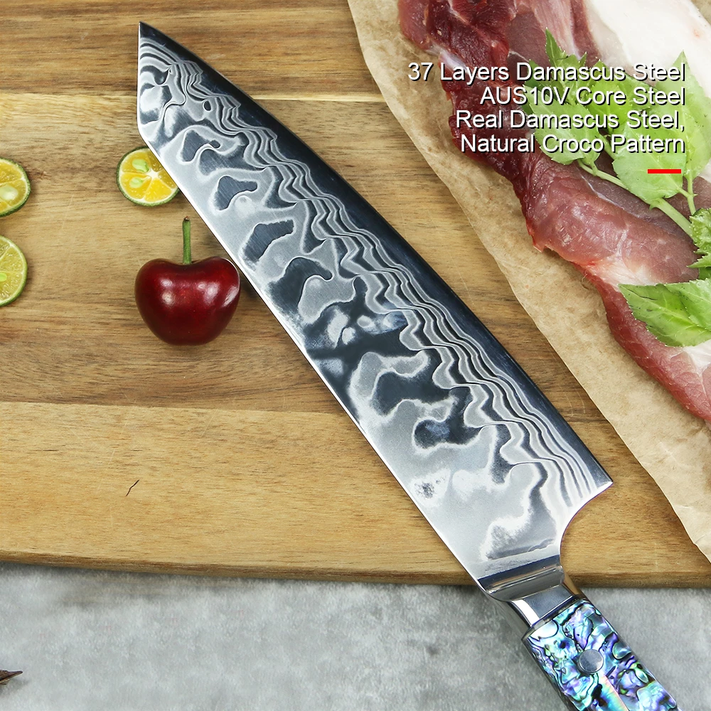 Buy Out *WW Dojo Kiritsuke Knife - Complete Knife With Abalone In Resin Handles And Mosaic Pin - AUS-10 Damascus Steel 3 Buy Out *WW Dojo Kiritsuke Knife - Complete Knife With Abalone In Resin Handles And Mosaic Pin - AUS-10 Damascus Steel