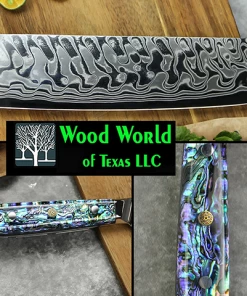 Buy Out *WW Dojo Nakiri Knife - Complete Knife With Abalone In Resin Handles And Mosaic Pin - AUS-10 Damascus Steel