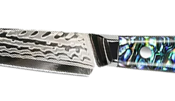 Buy Out *WW Dojo Utility Knife - Complete Knife With Abalone In Resin Handles And Mosaic Pin - AUS-10 Damascus Steel