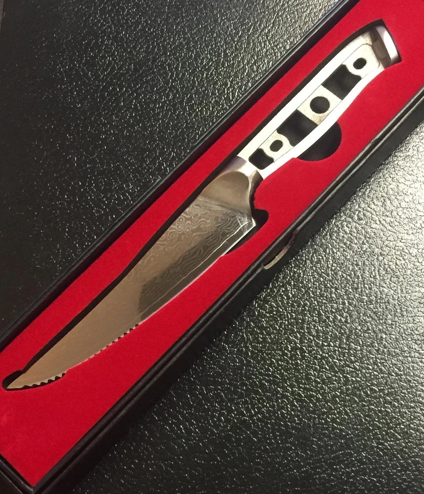 Premium Knife Supply Monthly Sales * VG10 Raindrop Pattern - Steak Knife, Big Tex SerratedVG10 Damascus 3 Premium Knife Supply Monthly Sales * VG10 Raindrop Pattern - Steak Knife, Big Tex SerratedVG10 Damascus