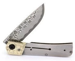 Premium Knife Supply Knife Kits Damascus Folder Brass Bolster - Aztec