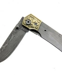 Premium Knife Supply Knife Kits Damascus Folder Brass Bolster - Aztec