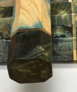 Grande Sharp **Knife Scales - Hidden Tang Deluxe - 90% Finished Octagonal Handles - Stabilized And Dyed Wood With 3 Brass Inserts - Green & Aqua Hidden Tang Knife Blanks