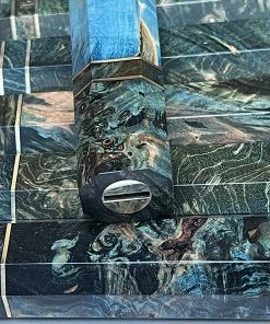 Grande Sharp **Knife Scales - Hidden Tang Deluxe - 90% Finished Octagonal Handles - Stabilized And Dyed Wood With 3 Brass Inserts - Green & Aqua Hidden Tang Knife Blanks