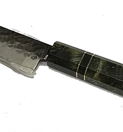 Grande Sharp **Knife Scales - Hidden Tang Deluxe - 90% Finished Octagonal Handles - Stabilized And Dyed Wood With 3 Brass Inserts - Green & Aqua Hidden Tang Knife Blanks
