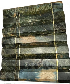 Grande Sharp **Knife Scales - Hidden Tang Deluxe - 90% Finished Octagonal Handles - Stabilized And Dyed Wood With 3 Brass Inserts - Green & Aqua Hidden Tang Knife Blanks