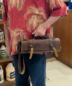 WoodWorld Of Texas Custom Made Full Grain Leather Tool / Knife Roll With Carry Handle And Shoulder Strap Knife Sheaths, Cases, Edge Guards & Displays