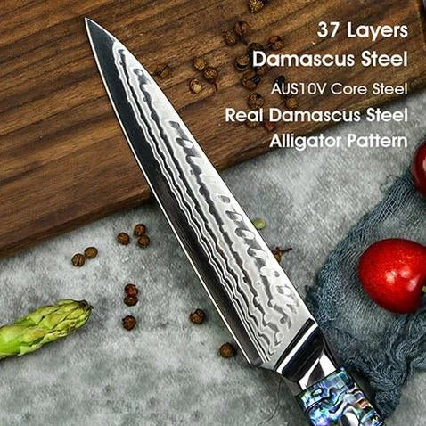 Buy Out **WW Dojo Complete Kitchen Knife 4 Pc Set - With Abalone In Resin Handles And Mosaic Pin - AUS-10 Damascus Steel Kitchen Knives And Other Specialty Knives 4 Buy Out **WW Dojo Complete Kitchen Knife 4 Pc Set - With Abalone In Resin Handles And Mosaic Pin - AUS-10 Damascus Steel Kitchen Knives And Other Specialty Knives