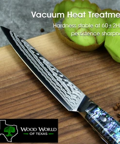 Buy Out *WW Dojo Utility Knife - Complete Knife With Abalone In Resin Handles And Mosaic Pin - AUS-10 Damascus Steel