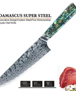 Buy Out Monthly Sales *WW Dojo Gyuto Chef Knife - Complete Knife With Abalone In Resin Handles And Mosaic Pin - AUS-10 Damascus Steel 9 Buy Out Monthly Sales *WW Dojo Gyuto Chef Knife - Complete Knife With Abalone In Resin Handles And Mosaic Pin - AUS-10 Damascus Steel