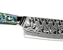 Buy Out *WW Dojo Nakiri Knife - Complete Knife With Abalone In Resin Handles And Mosaic Pin - AUS-10 Damascus Steel