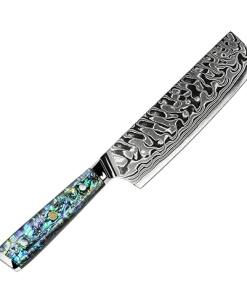Buy Out *WW Dojo Nakiri Knife - Complete Knife With Abalone In Resin Handles And Mosaic Pin - AUS-10 Damascus Steel