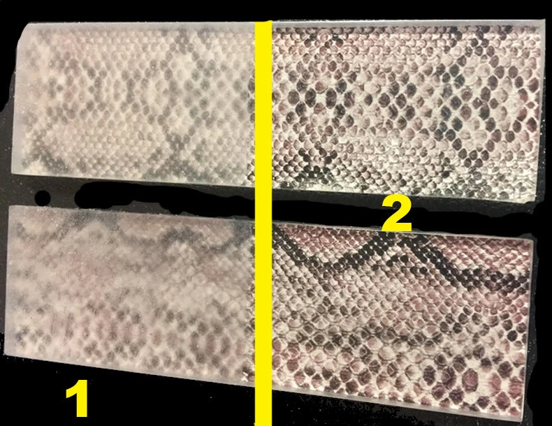 Bear Tooth Woods Knife Scales - Acrylic & Real Python Snake Skin Scales (pair) 5" Long X 1 1/2" Wide X 1/4" Thick 2 Bear Tooth Woods Knife Scales - Acrylic & Real Python Snake Skin Scales (pair) 5" Long X 1 1/2" Wide X 1/4" Thick