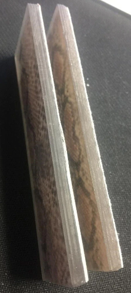 Bear Tooth Woods Knife Scales - Acrylic & Real Python Snake Skin Scales (pair) 5" Long X 1 1/2" Wide X 1/4" Thick 4 Bear Tooth Woods Knife Scales - Acrylic & Real Python Snake Skin Scales (pair) 5" Long X 1 1/2" Wide X 1/4" Thick